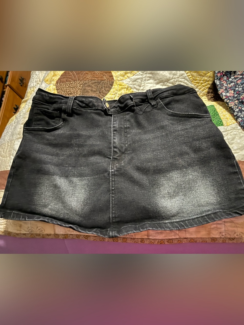 Black Washed Denim Mini Skirt